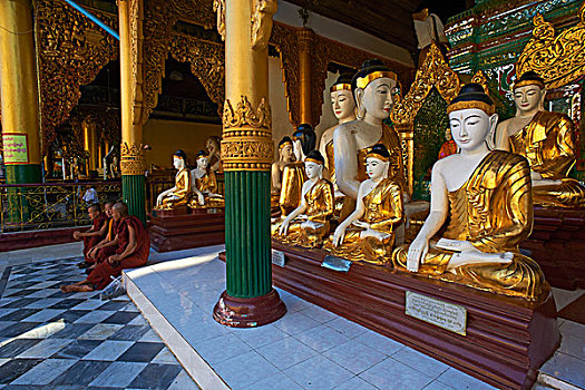 僧侣,瑞光大金塔,塔,缅甸,亚洲