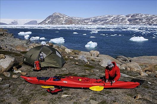 皮划艇手,露营,格陵兰
