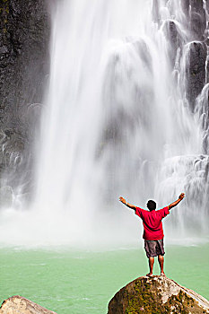 多米尼克,一个,男人,站立,维多利亚瀑布,最高,壮观,瀑布