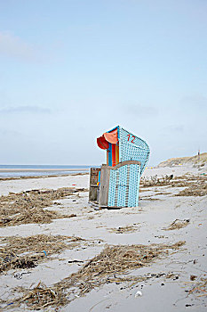 沙滩椅,空旷的海滩,在冬季,北海,阿姆鲁姆岛,德国
