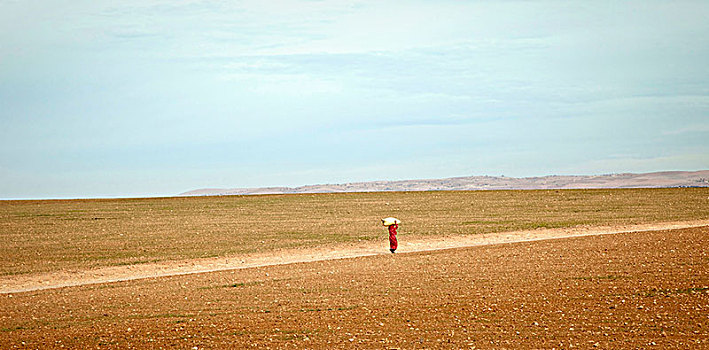 小路,女人,沙子,荒芜,摩洛哥