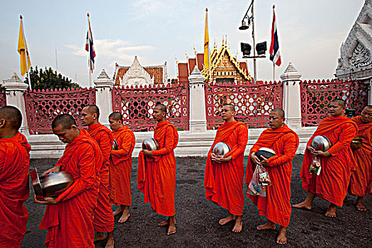泰国,曼谷,大理石庙宇,云石寺,僧侣,收集,施舍