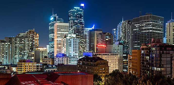 风景,悉尼,天际线,夜晚
