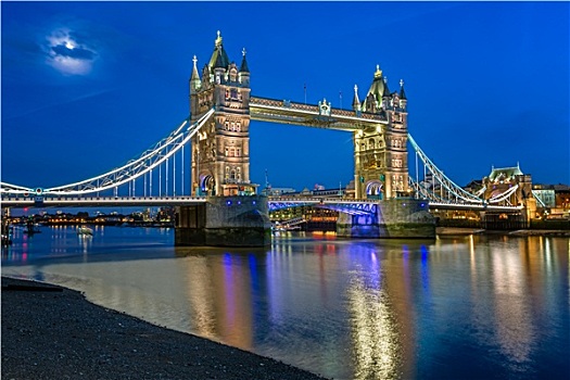 塔桥,泰晤士河,照亮,月光,晚间,伦敦,英国