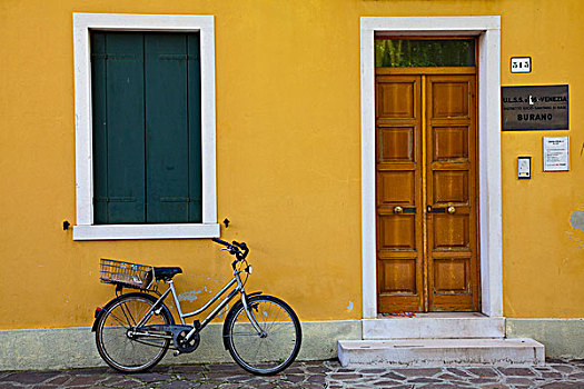 欧洲,意大利,布拉诺岛,鲜明,彩色,家,运河,自行车