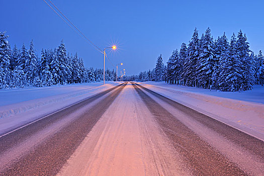 道路,冬天,库萨莫,北方,芬兰