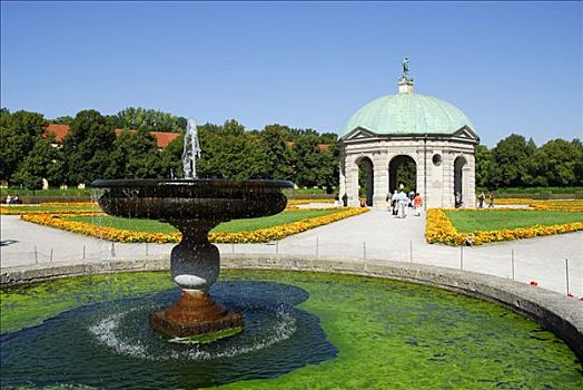 喷泉,小,庙宇,宫廷花园,市中心,慕尼黑,上巴伐利亚,德国,欧洲