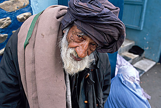 头像,老人,户外,清真寺,居民区,喀布尔,首都,阿富汗