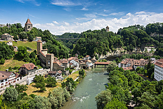 城市,河,弗里堡,西部,瑞士
