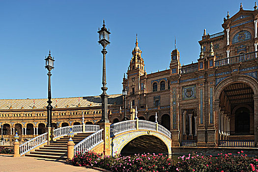 桥,上方,水系,西班牙广场,塞维利亚,安达卢西亚,西班牙