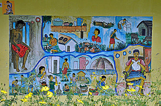 壁画,卫生,学校,聋,斯里兰卡,南亚,亚洲