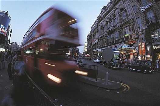 双层巴士,街景,晚间,伦敦,英格兰,英国,欧洲