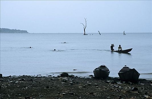 加纳,湖,独木舟,游泳者,岸边,人造,世界