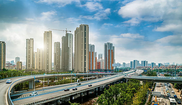 道路交通和现代建筑背景图