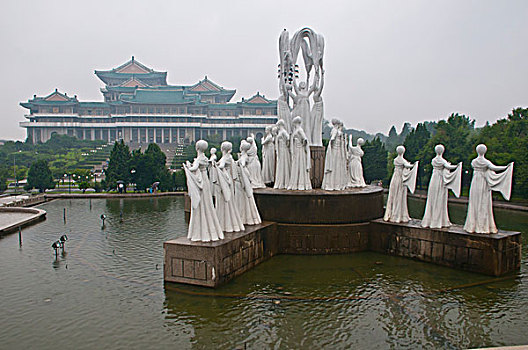 喷泉,正面,学习,房子,平壤,朝鲜,亚洲