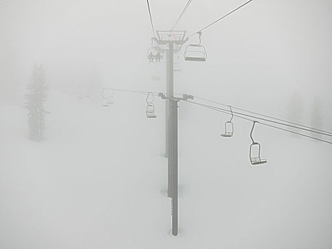 滑雪缆车,雾,加利福尼亚,美国