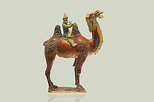 彩色釉陶骆驼载乐伎俑,唐朝