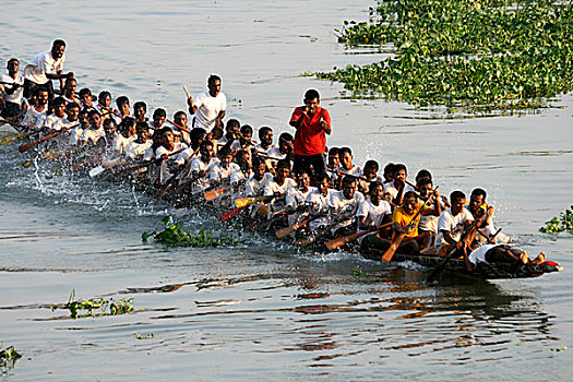 孟加拉,划船,条理,赛船,河,许多,竞争者,女孩,活力,参加,汇集