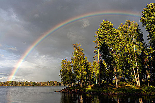 彩虹,上方,湖,乌云,夜光,史马兰,瑞典,欧洲
