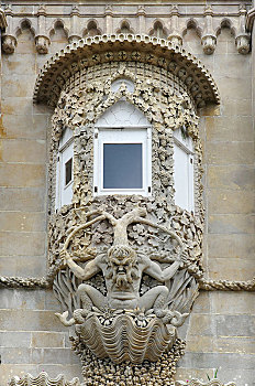凸肚窗,国家宫,岩石,城市宫殿,辛特拉,葡萄牙,欧洲