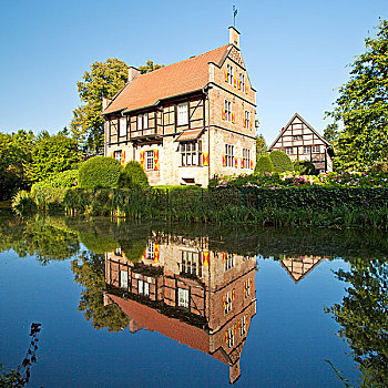 房子,护城河,城堡,明斯特地区,北莱茵威斯特伐利亚,德国,欧洲