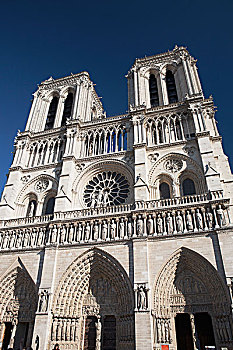 大教堂,塔,建筑,蓝天背景,巴黎,法国