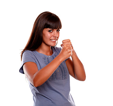 愤怒,拉丁美洲,美女,握拳,看,隔绝,背景女人,拳击手,白色背景,背景