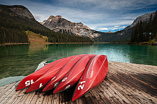 红色,独木舟,翡翠湖,后背,顶峰,加拿大,落矶山