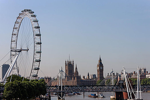 伦敦眼,摩天轮,大本钟,威斯敏斯特宫,伦敦,英格兰,英国,欧洲