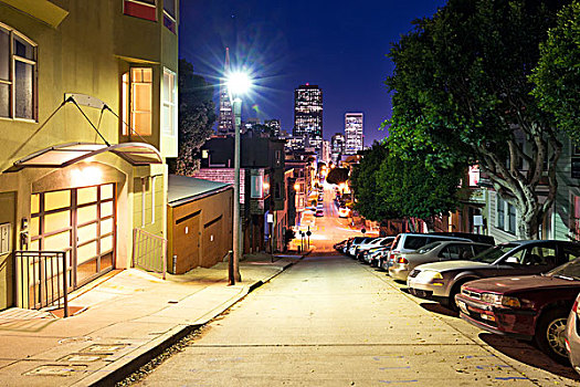 现代建筑,市中心,旧金山,夜晚