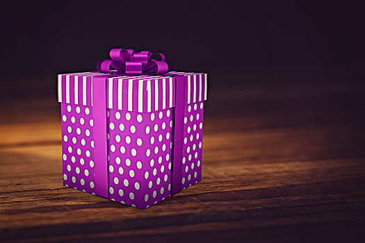 紫色,圣诞礼物,丝带,木质背景