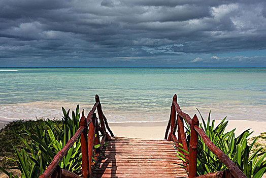 古巴,北海岸,梦幻爱情海滩,墨西哥湾,楼梯