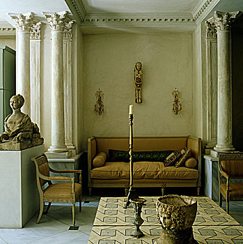 路易十六,沙发,中心,客厅,古典,柱子,围绕,折衷,收集,人造品