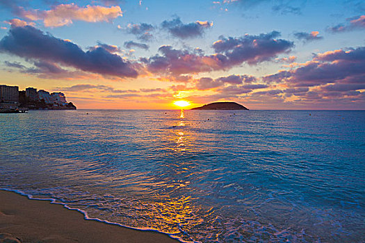 马略卡岛,日出,海滩,巴利阿里群岛,西班牙