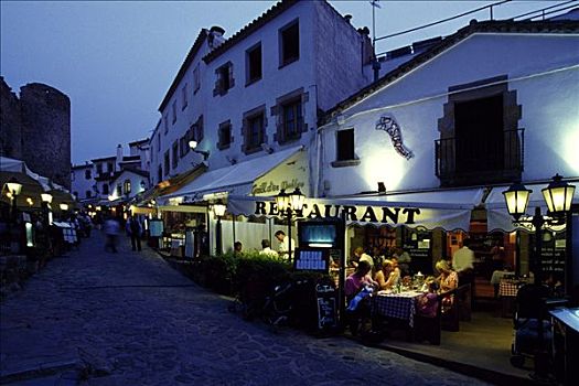 餐馆,晚上,哥斯达黎加,加泰罗尼亚,西班牙,欧洲