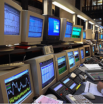 排,电脑,股票市场,交易室
