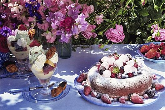 桌子,蛋糕,甜点,花