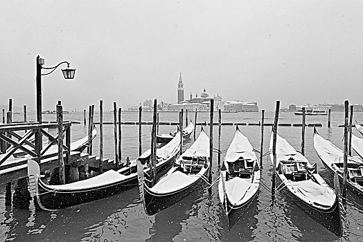传统,威尼斯,小船,停泊,下雪,威尼托,意大利