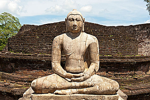 坐佛,雕塑,石头,冥想,姿势,方型,波隆纳鲁沃古城,北方,中央省,斯里兰卡,亚洲