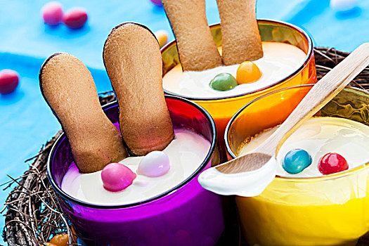 酸奶,甜点,装饰,复活节,饼干,彩色,涂层,巧克力蛋