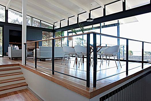 就餐区,夹楼,水平,倾斜,天花板,休闲,区域,背景,现代住宅,玻璃幕墙