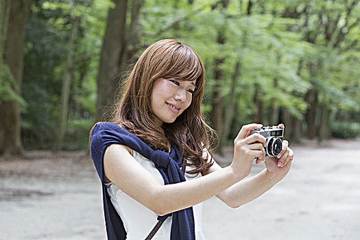 女人,京都,公园,拿着,相机,准备,拿,照相