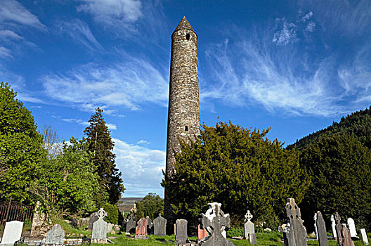 圆塔,墓地,格兰达洛,威克洛郡,爱尔兰