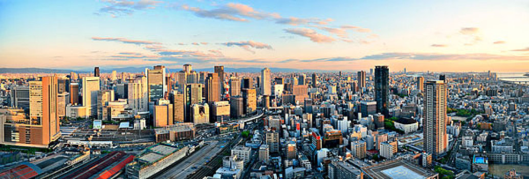 大阪,城市,屋顶,风景,日本