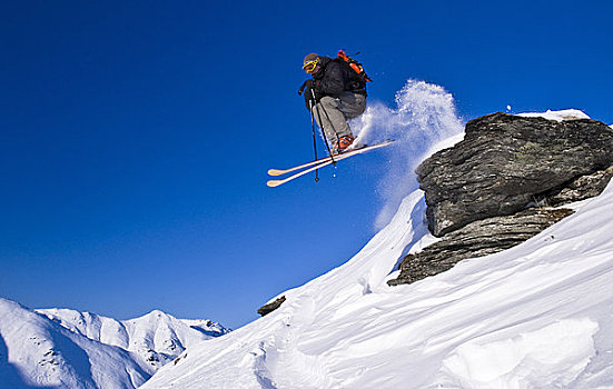 滑雪者,跳跃,石头,下坡,阿拉斯加