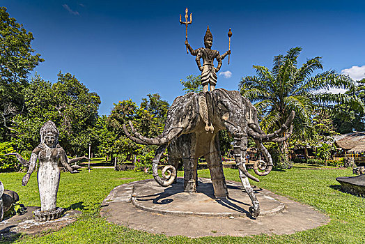 雕塑,三个,大象,战士,神,佛,公园,万象,老挝