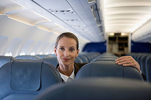 女人,看,上方,上面,飞机,座椅
