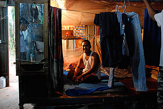 缅甸,工作,休息,床,工人,只有,小,留白,生活方式,休闲,马来西亚,移民