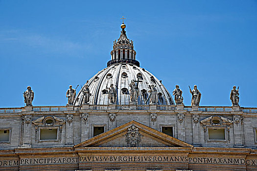 雕塑,圆顶,大教堂,圣彼得大教堂,广场,梵蒂冈,罗马,拉齐奥,意大利,欧洲