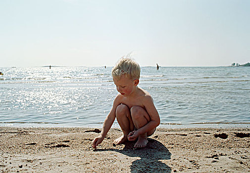 男孩,海滩